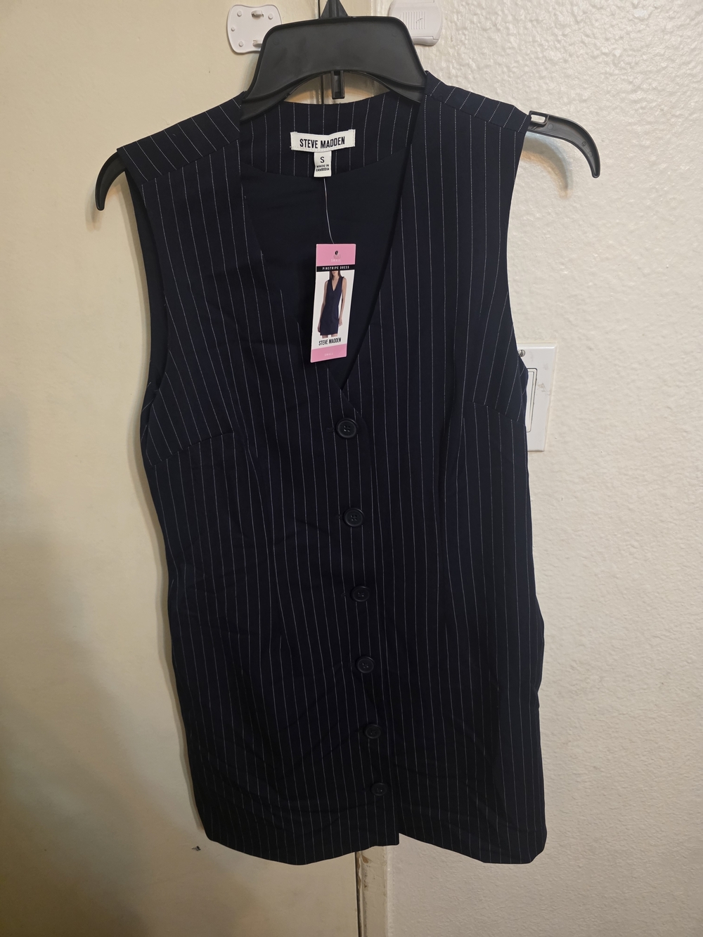 Steve Madden Navy Pinstripe Button-Front Mini Dress